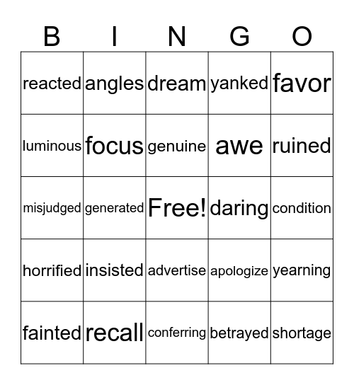 Vocabulary Bingo! Bingo Card