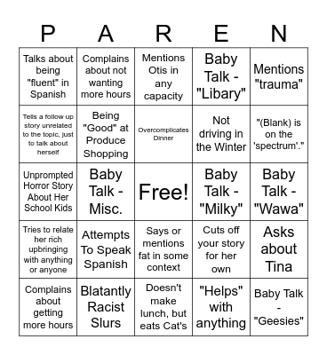 Sunday Bingo Card