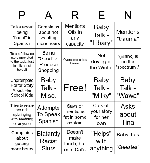 Sunday Bingo Card