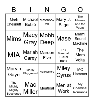 Flamingo Music Bingo: Game #1 Bingo Card