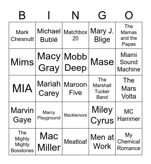 Flamingo Music Bingo: Game #1 Bingo Card