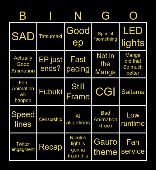 OPM Zombie man Ep Bingo Card