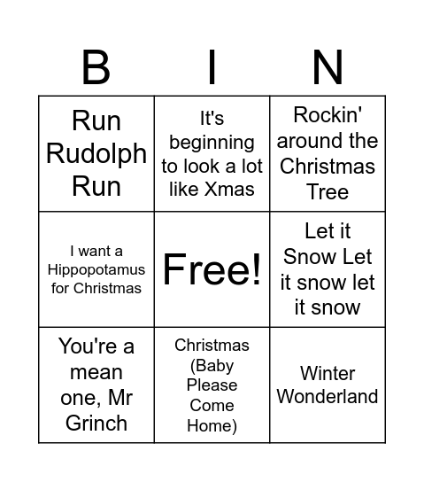 Christmas musical bingo Card