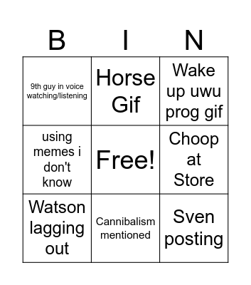 Carp Bingo Card