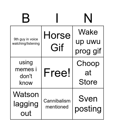 Carp Bingo Card
