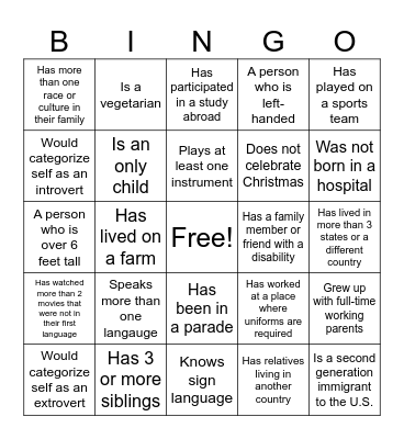 DEI Bingo Card