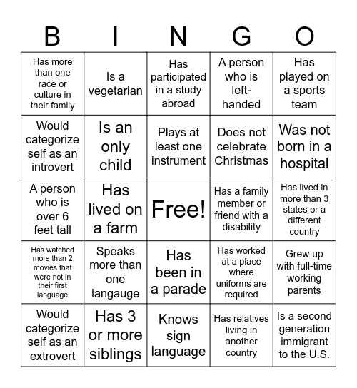 DEI Bingo Card
