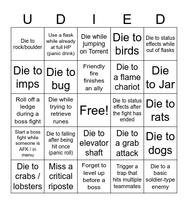 Elden Ring Bingo of Shame Bingo Card