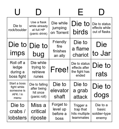Elden Ring Bingo of Shame Bingo Card