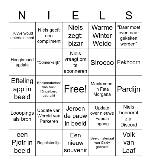 Niels Kooyman Bingo Card