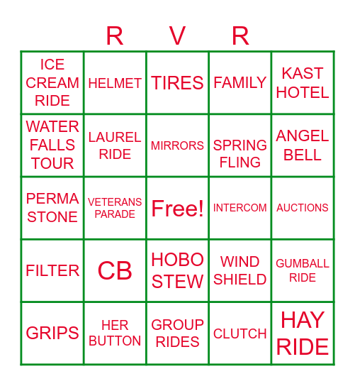 Motorcycle Bingo Card