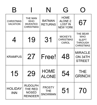 CHRISTMAS MOVIES Bingo Card