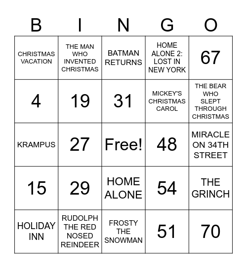 CHRISTMAS MOVIES Bingo Card