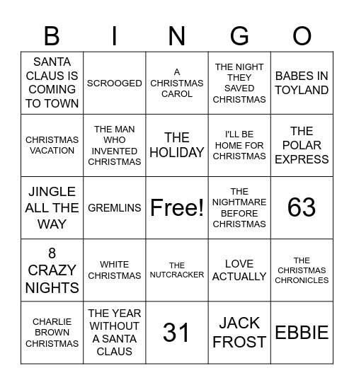 CHRISTMAS MOVIES Bingo Card