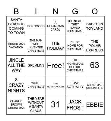 CHRISTMAS MOVIES Bingo Card