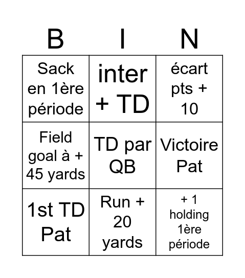 Bills vs Pat Bingo Card