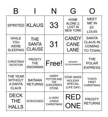 CHRISTMAS MOVIES Bingo Card