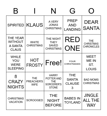 CHRISTMAS MOVIES Bingo Card