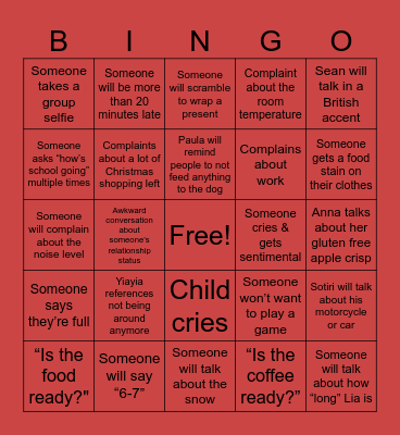 Family Bingo Card