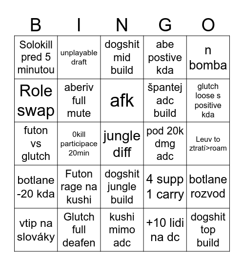 CLASH EUNE LENGEDY RIFTU Bingo Card