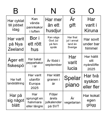 Hitta någon som.... Julavslutning 2025 Bingo Card