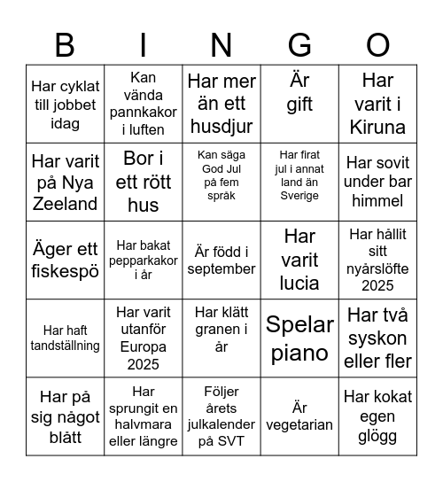 Hitta någon som.... Julavslutning 2025 Bingo Card