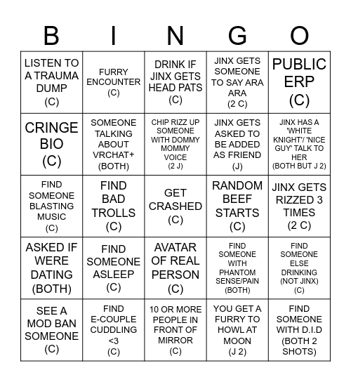 CHIP'S TORMENT IN VR BINGO SHEET Bingo Card