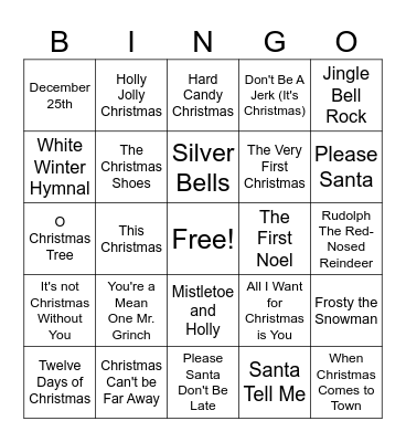 Christmas Song Bingo Card