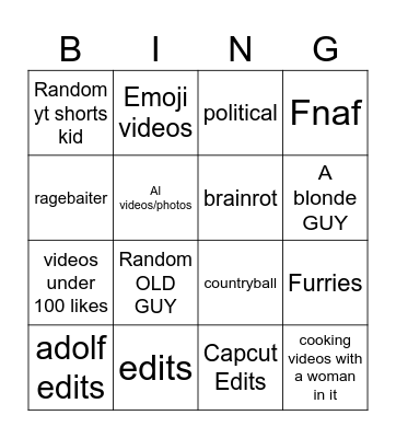 YT doom scroll Bingo Card