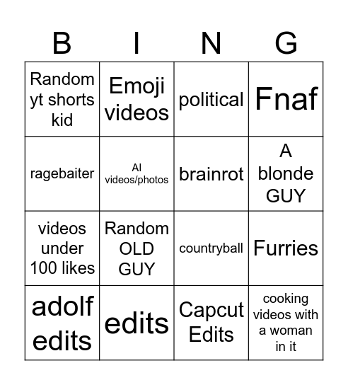 YT doom scroll Bingo Card