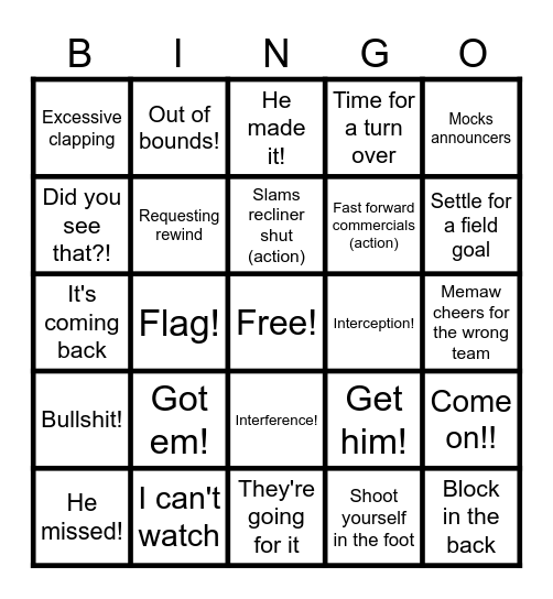 Football Bingo Card