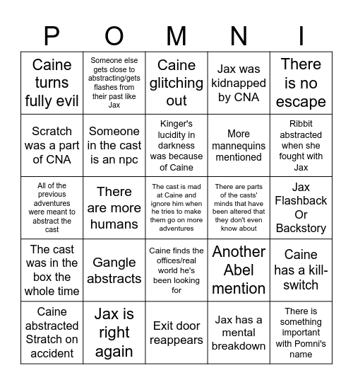 TADC Episode 8 + 9 Bingo Card
