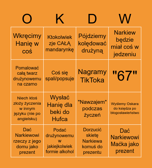 Bingo Wigilia OKDW Bingo Card