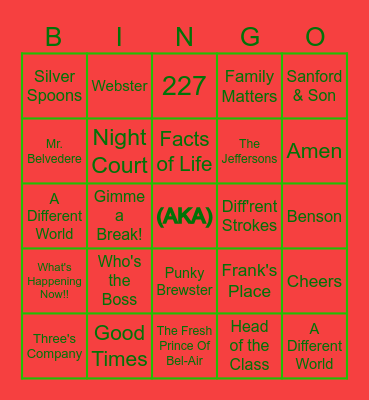 80's Sitcoms Bingo Card