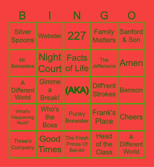 80's Sitcoms Bingo Card