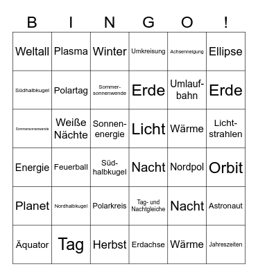 Jahreszeiten Bingo Card