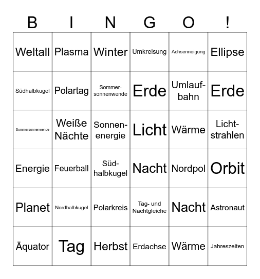 Jahreszeiten Bingo Card