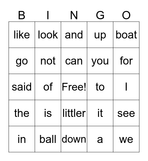 Kindergarten 1st 9 wks (set 1) Bingo Card