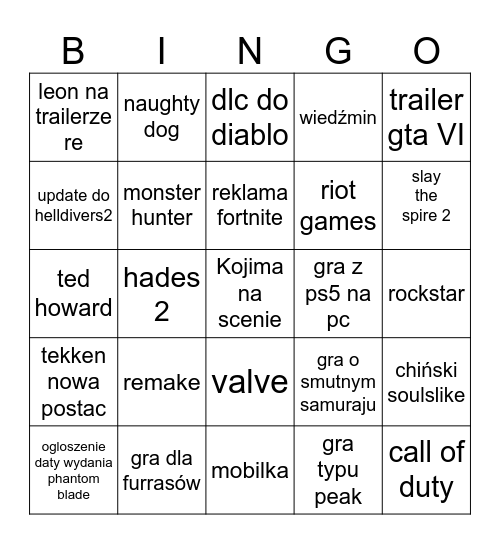 Untitled Bingo Card