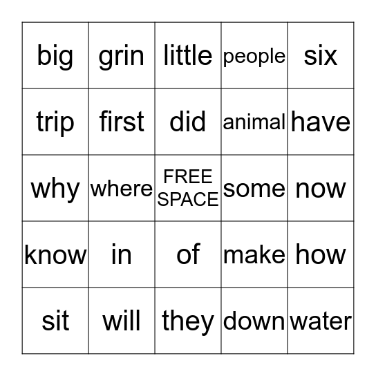 Word Bingo! Bingo Card