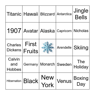 Winter Celebration Bingo Card