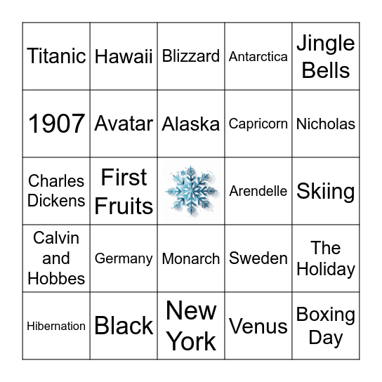 Winter Celebration Bingo Card