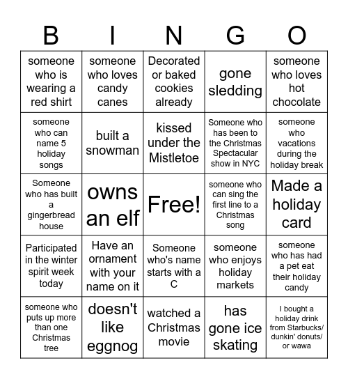 Holiday Bingo Card