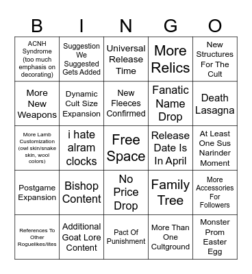 COTL Woolhaven Bingo Card