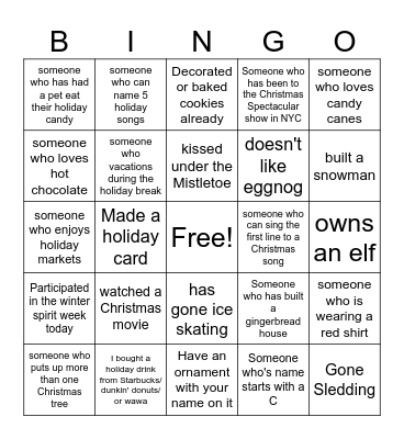 Holiday Bingo Card