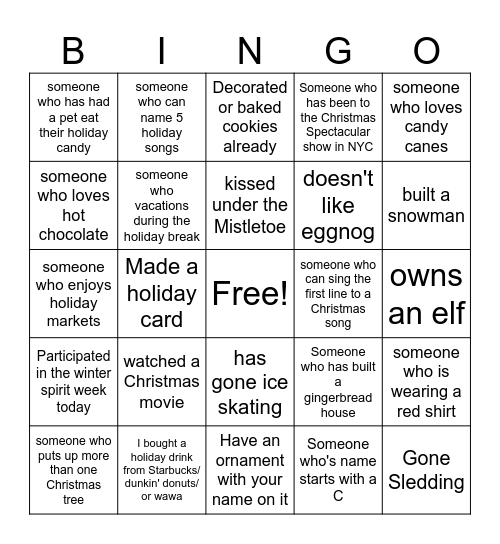 Holiday Bingo Card
