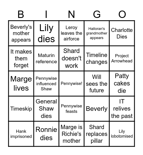 Welcome to Derry EP8 Bingo Card