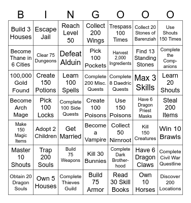 Skyrim Bingo Card