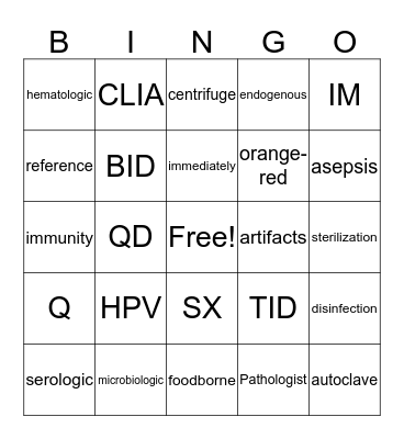 Medical Abbreviations Bingo Card