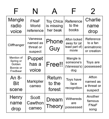 FNaF Movie 2 Bingo!! Bingo Card
